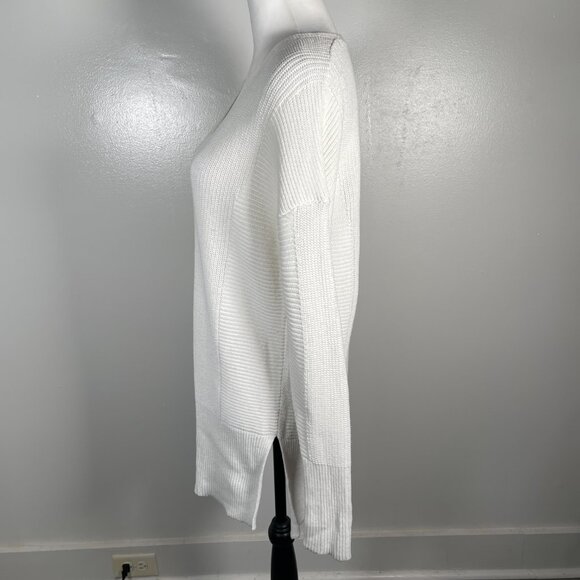 Rachel Zoe White V Neck Ribbed Knit Long Sleeve Pullover Tunic Sweater M - Picture 6 of 14